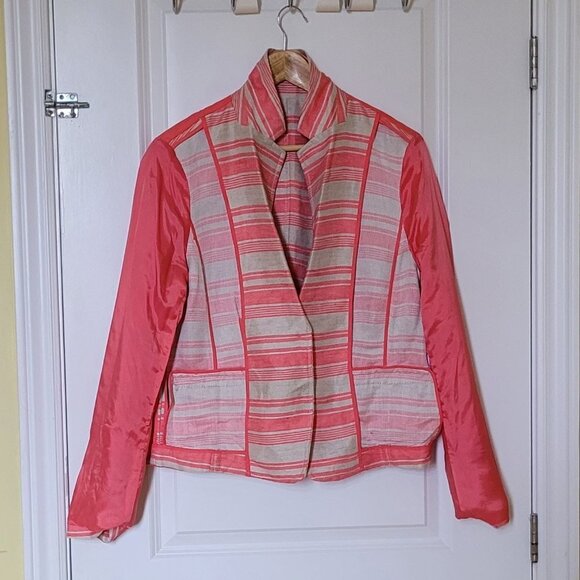 Loft Ann Taylor blazer pink and beige linen blend stripe preppy office NWT new - Picture 7 of 16